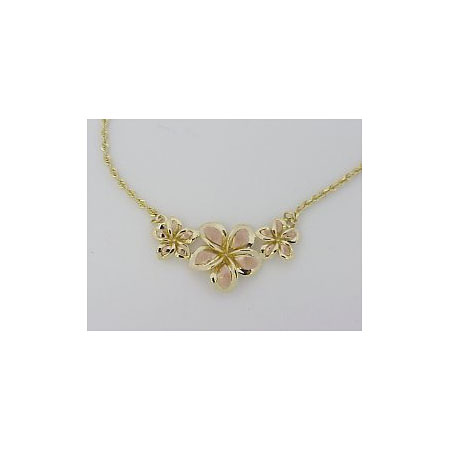 14k Gold Two-Tone Plumeria Hawaiian Necklace 6.3g